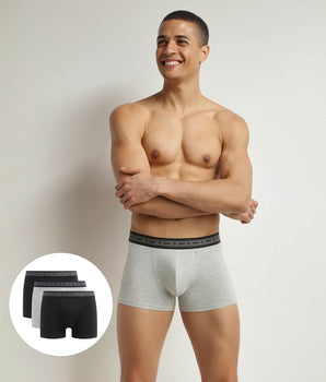 Pack of 3 men's organic cotton boxers Black Grey Dim Good