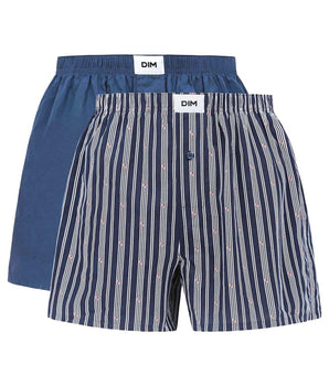 Pack of 2 boxer shorts men's Indigo striped organic cotton Dim Good