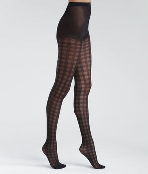 Black XL semi-opaque check patterned tights Dim Style