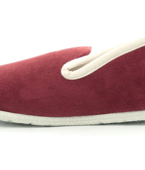 Chaussons rouge foncé et blanc cassé pour femme