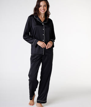 Long Pyjamas in Black Satin