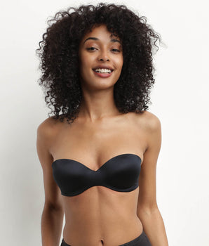 Dim black microfiber bandeau bra with removable straps