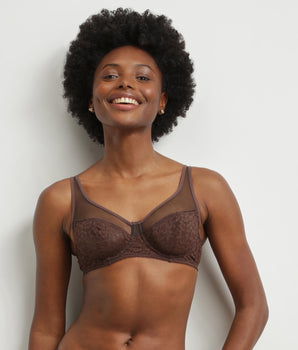 Chocolate leopard lace push-up bra Dim Generous