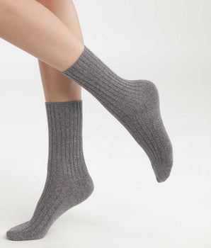 Chaussettes femme en maille côtelée unie Gris Chiné Dim Bambou