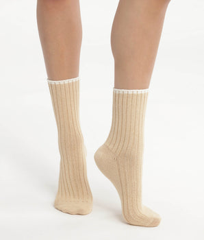 Damensocken aus schlichtem Rippstrick Beige Vanilla Dim Bamboo