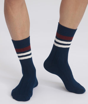 Gestreifte Rippstricksocken für Herren Navy Dim Bambou