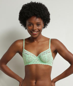 Women's underwired bra in green floral lace Daisy lace