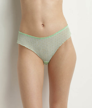 Green sheer tulle midi panty with lurex polka dots Dim Shiny Mesh