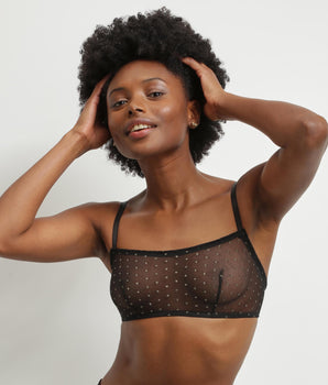 Bralette de tul transparente negro con estampado de lunares Shiny Mesh de Dim