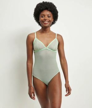 Body de tul transparente verde manzana con lunares de lúrex Shiny Mesh de Dim