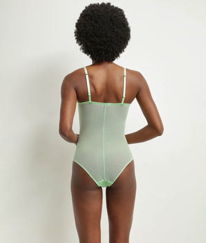 Body femme en tulle transparent Vert et pois lurex Dim Shiny Mesh