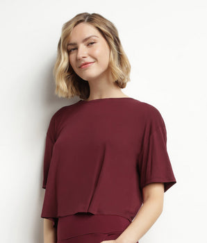 T-shirt de sport femme en viscose Bordeaux avec dos ouvert Dim Move