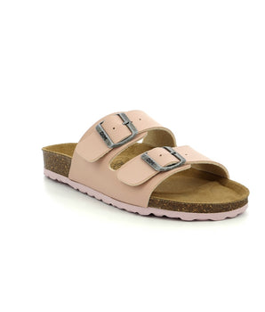 Pair of light pink leather and cork mules for women