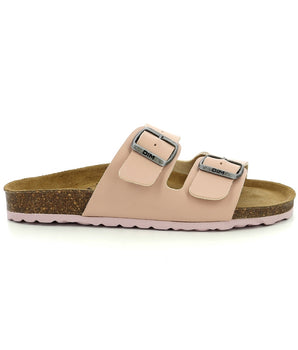 Pair of light pink leather and cork mules for women