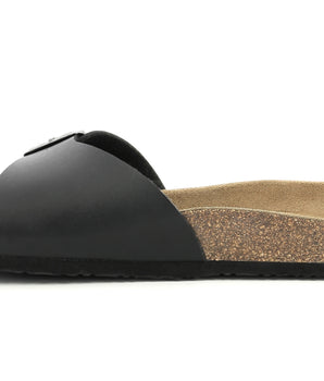 Pair of black leather and cork mules