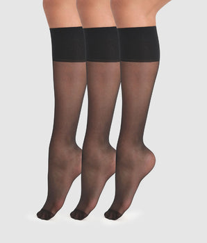 Beauty Resist 20D Black Sheer Knee Highs 3 Pack