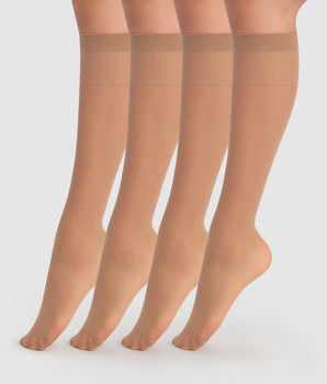 4er-Pack semi-transparente Kniestrümpfe 28D dunkelbeige - EcoDIM