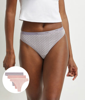 Pack of 4 Nude stretch cotton thongs with Logomania design Les Pockets