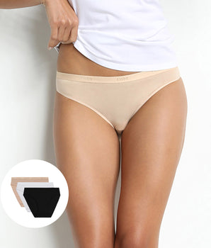 Pack of 3 pairs of Les Pockets Coton knickers in white/nude/black