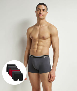 Pack of 6 boxers cotton stretch men's Black Grey Red EcoDim