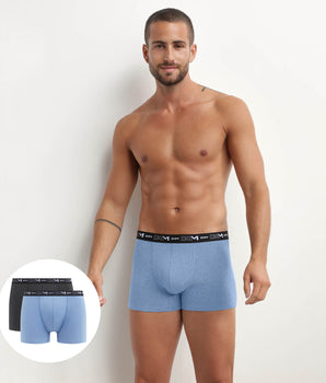 Pack de 2 bóxers de hombre con cinturilla contrastada Negro y Azul Dim Coton Stretch