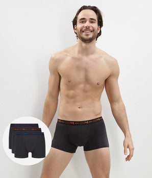 Pack of 3 pairs of black Coton Stretch trunks with colourful waistbands