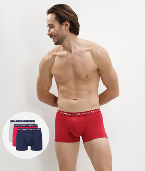 Lot de 3 boxers homme bleu denim rouge topaze acier Coton Stretch