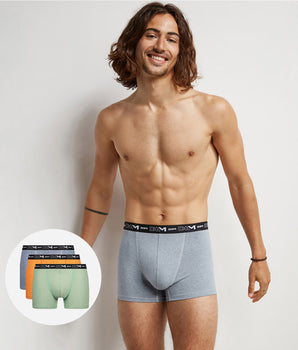 3er-Pack Boxershorts aus Stretch-Baumwolle grau/ocker/salbeigrün