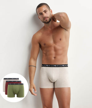 Pack de 3 bóxers de hombre color Crema, Rojo y Caqui Cotton Stretch de Dim