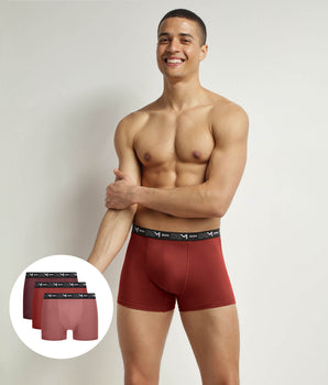 Pack de 3 bóxers de hombre en rojo, rosa y terracota Dim Coton Stretch