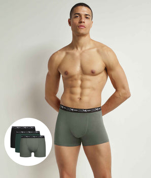 Lot de 3 boxers homme Noir Chrome Agave Dim Coton Stretch