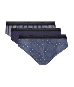 Lot de 3 slip homme en coton à imprimés croix Bleu Dim Coton Print