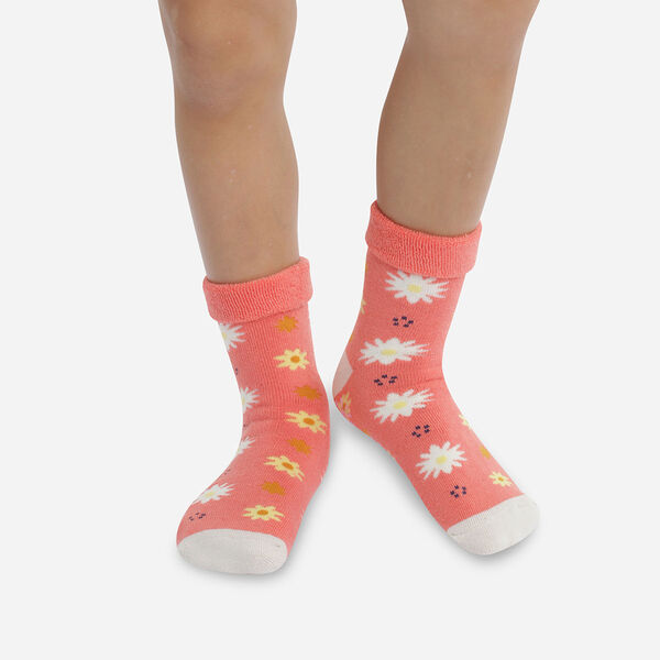 Chaussette Enfant Antiderapante Motif Marguerite Corail Coton Style