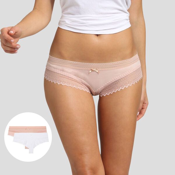 Pack of 3 pairs of Les Pockets Coton boyshorts in nude/pink/pearl