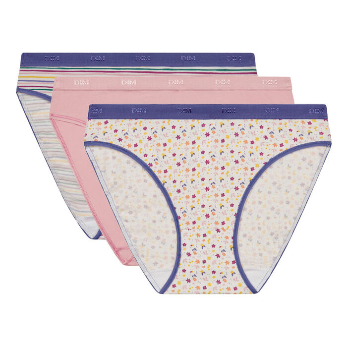 Pack of 3 women's knickers in stretch cotton with pop stripes les Pockets, , DIM