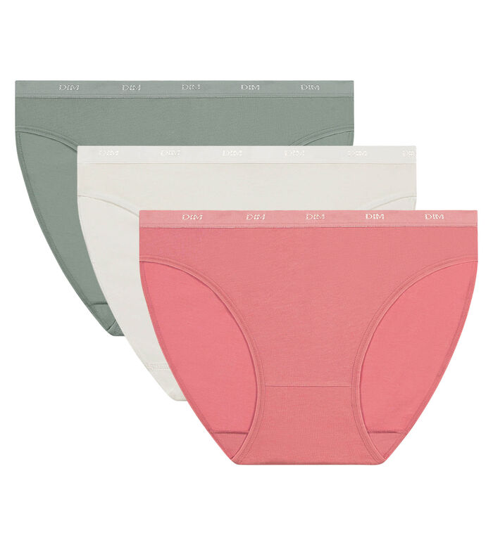 Pack de 3 braguitas de algodón elástico en blanco, rosa y verde Les Pockets EcoDim, , DIM