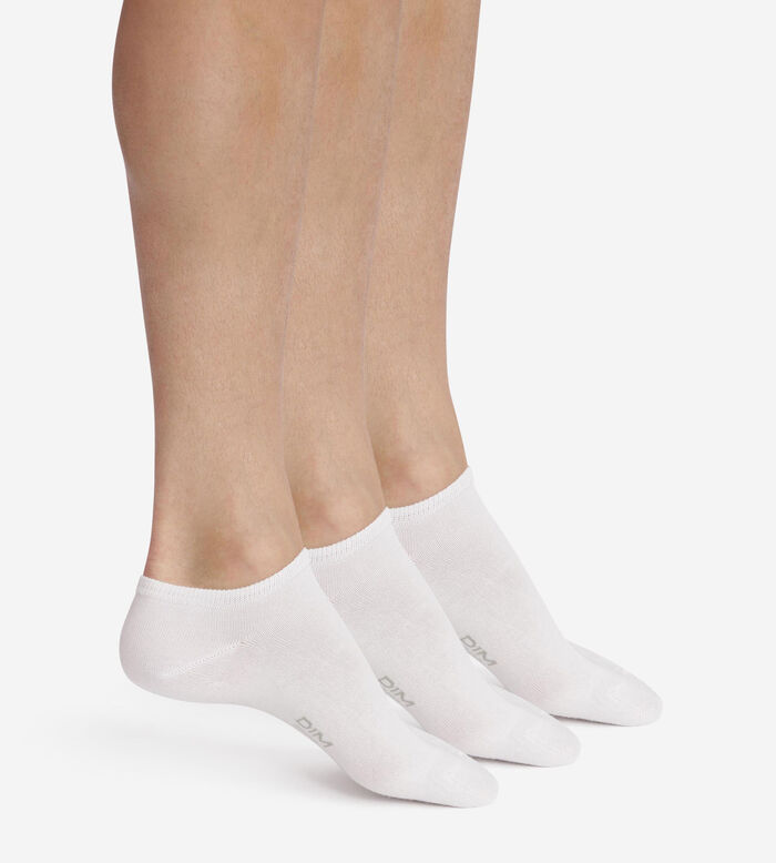 Pack of 3 Pairs of Men's Short Socks White Dim Cotton, , DIM