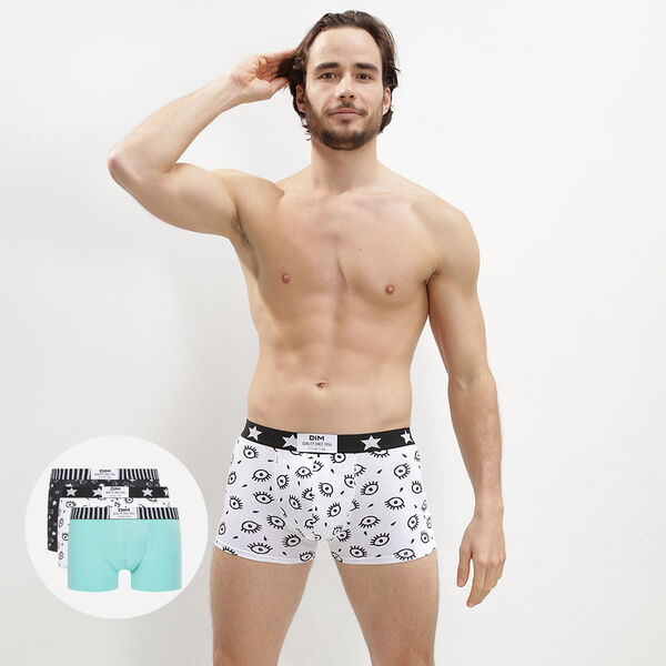 3-pack of men's stretch cotton boxers with a star eye pattern - Dim Vibes