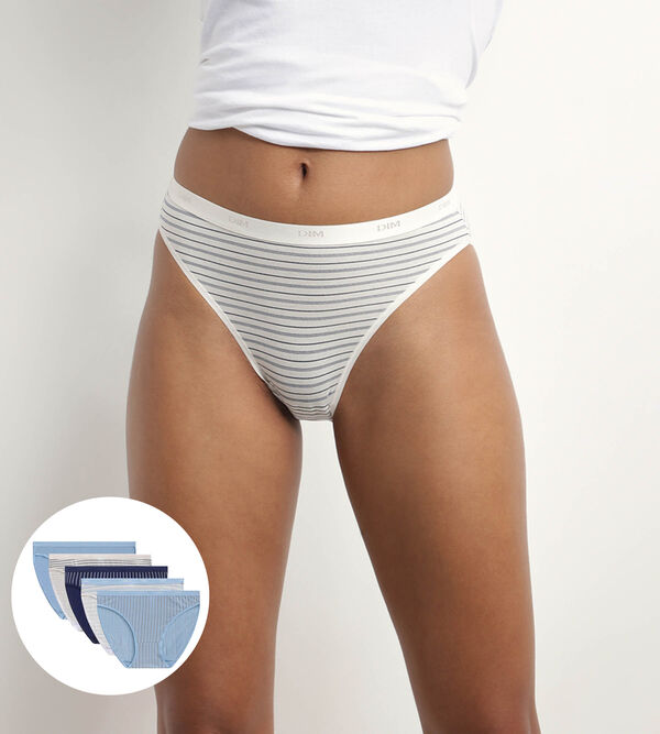 Pack of 5 women's briefs in striped stretch cotton in Cream Blue Les Pockets