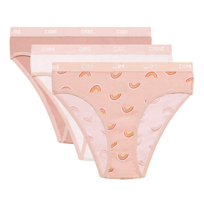 Pack of 3 girls' Pink Les Pockets stretch cotton knickers with a