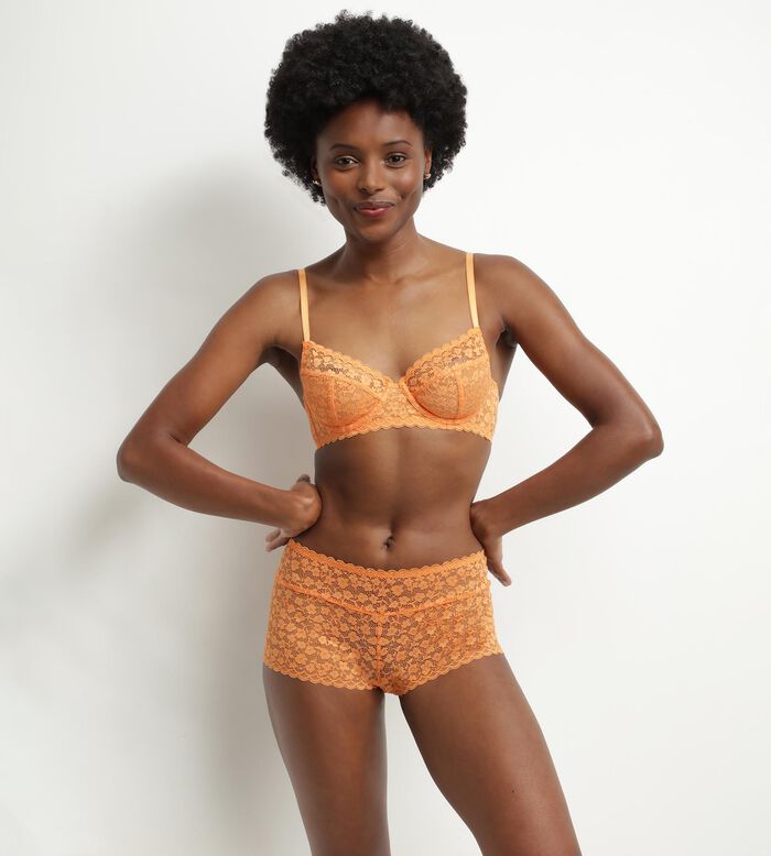 Women's shorty in orange floral lace Daisy Lace, , DIM