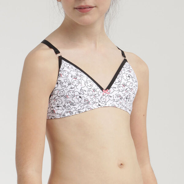 Girls' White Les Pockets non-wired bra with faces