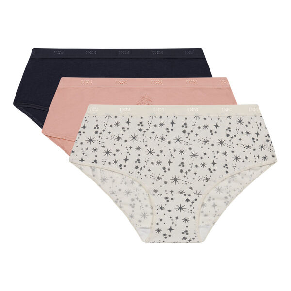 Les Pockets Pack of 3 women's boxers in beige stretch cotton with