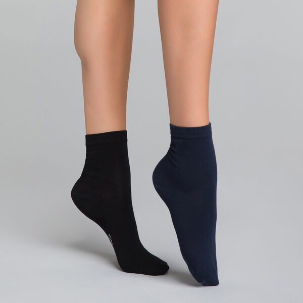 Black and blue ankle socks 2 pack for women - Dim Basic Coton