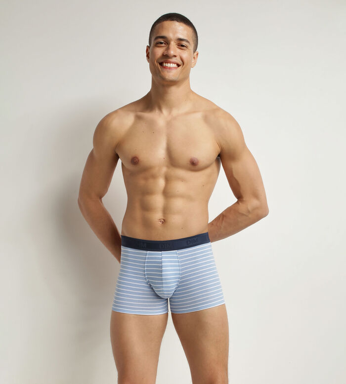 Men's stretch cotton boxer shorts Blue stripes Dim Fancy, , DIM
