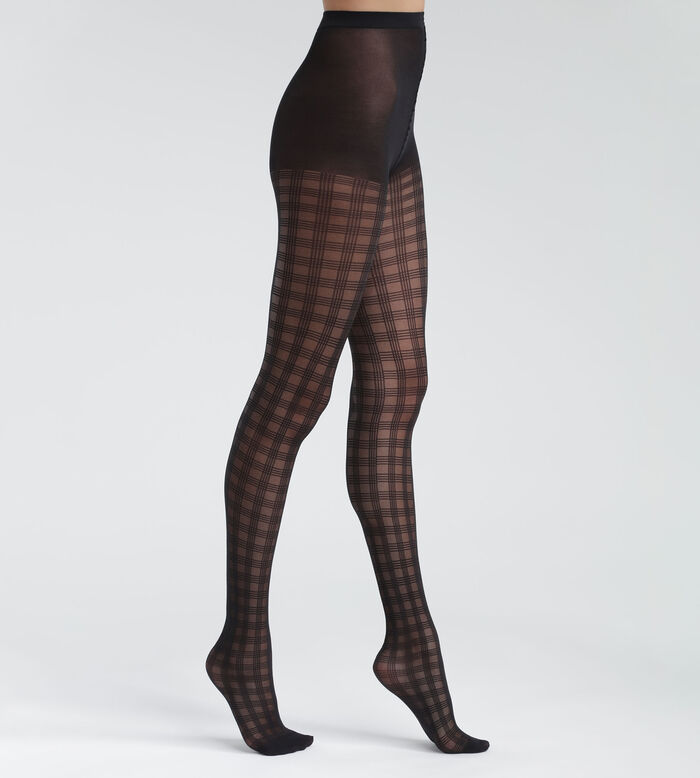 Women's Sheer Checkered Pantyhose Black One Size Fits Most