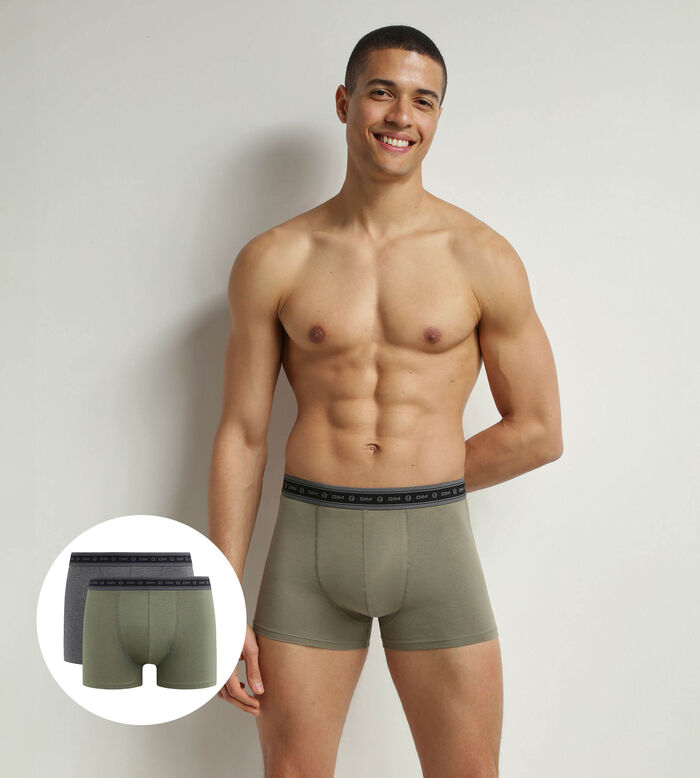 Pack of 2 boxers men's Charcoal and Green organic cotton Dim Good, , DIM