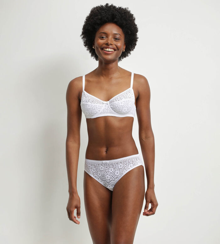 Soutien-gorge à armature en dentelle florale recyclée Blanc Dim Sublim, , DIM