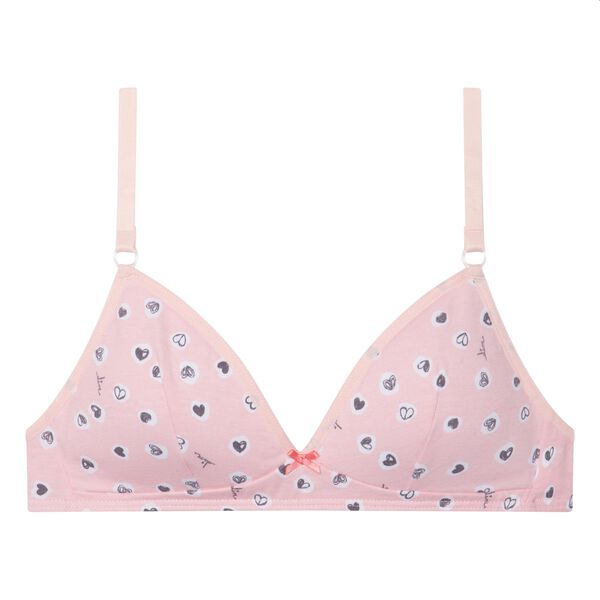Girls' Pink Les Pockets non-wired bra with a rainbow pattern