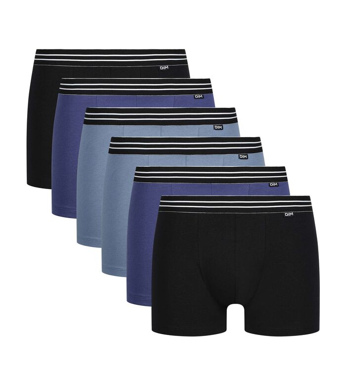 Pack of 6 boxers cotton stretch men's Black and Blue EcoDim, , DIM